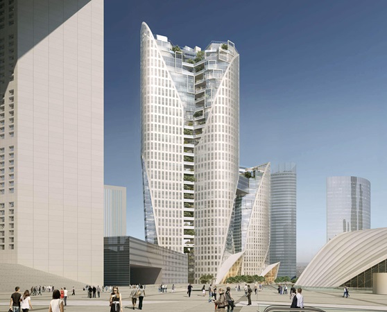 3d rendering of a view on sisters building in la défense